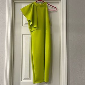 One Shoulder Neon Green Midi Dress